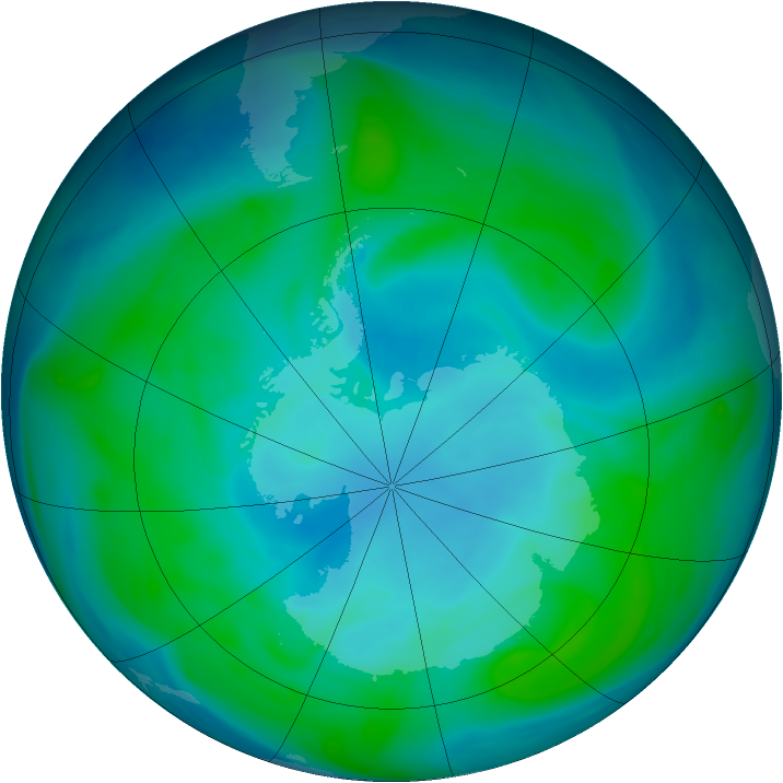 Antarctic ozone map for 15 January 2005
